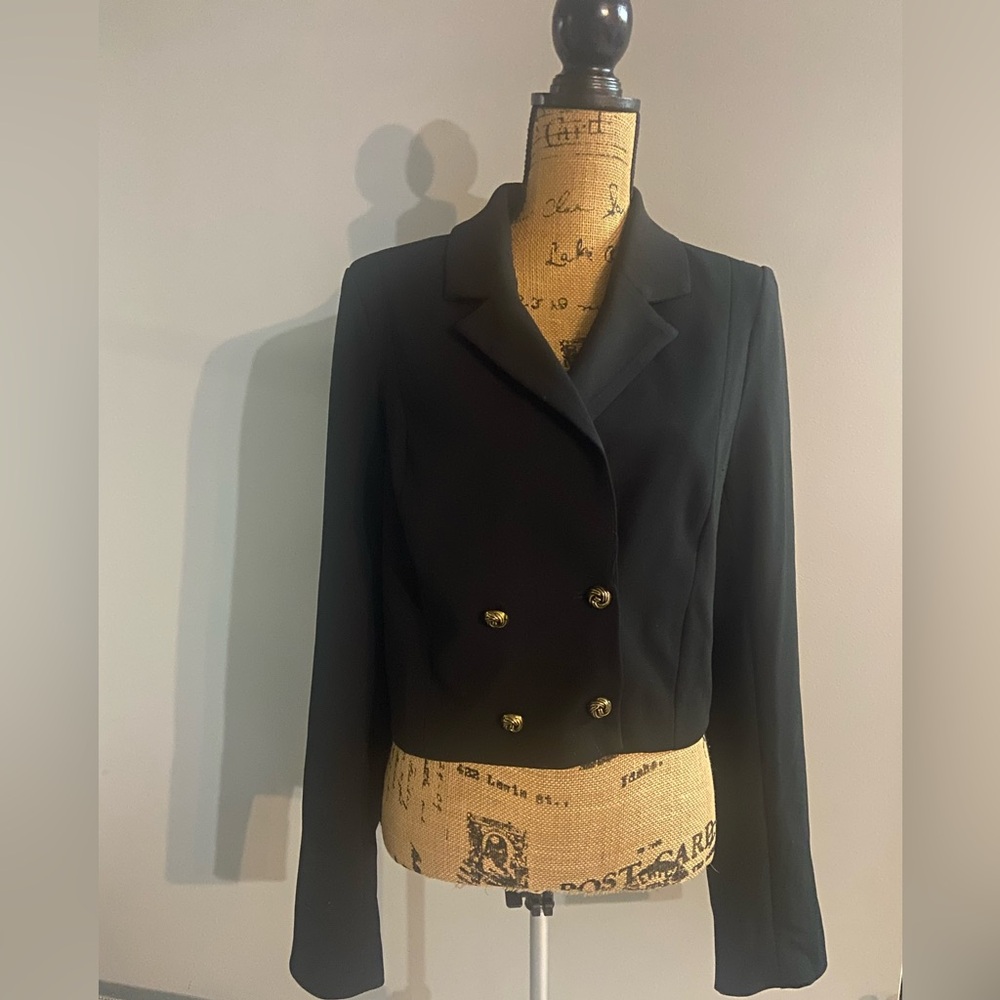 Aqua Black Blazer Sz XL with Gold Knot Button Accents - Picture 3 of 13